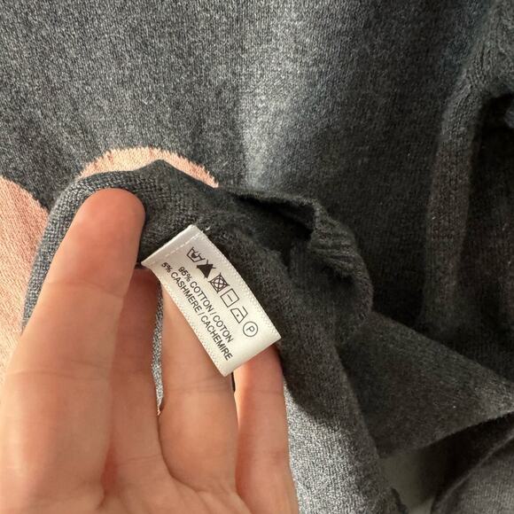 Lisa Todd gray pink cotton cashmere blend knit heart crewneck sweater medium - Picture 5 of 6